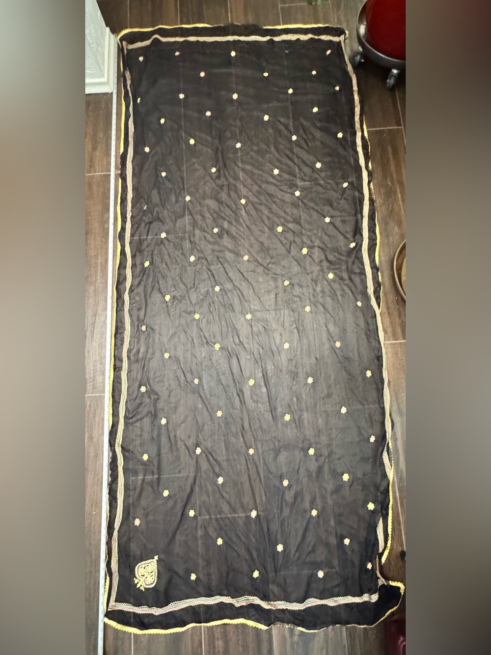 Homemade Black & Gold Embroidered Dupatta Scarf | Traditional 92” x 42” Shawl